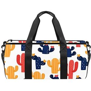 Cartoon Icecream reistas sporttas met rugzak draagtas gymtas voor mannen en vrouwen, Kleurrijke Leuke Cactus, 45 x 23 x 23 cm / 17.7 x 9 x 9 inch