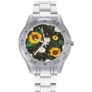 Witte Kamille En Zonnebloemen Mannen Zakelijke Horloges Legering Analoge Quartz Horloge Mode Horloges