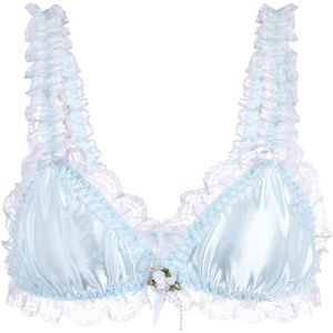 Satini Sissy Frilly Kant Getailleerd Satijn Bralette BH (Babyblauw, L)