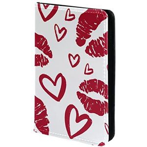 Valentijnsdag rode lippen paspoorthouder, paspoorthoes, paspoortportemonnee, reisbenodigdheden, Meerkleurig, 11.5x16.5cm/4.5x6.5 in
