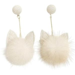 Dames Pompom Cat Drop Oorbellen: Chique Decoratieve Hangende Studs voor Vrouwen, Zink, Geen edelsteen