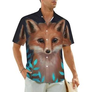 Schattige vos herenoverhemden met korte mouwen, strandshirt, Hawaiiaans shirt, casual zomershirt, 2XL