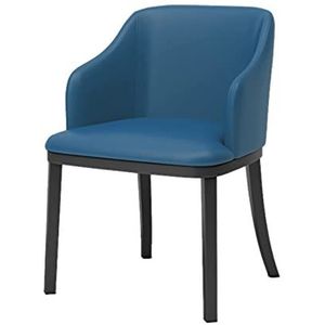 GEIRONV 1 stks Moderne lederen eetkamerstoelen, hoge achterkant gewatteerde zachte zitkamer woonkamer fauteuil zwart metalen poten lounge zijkantje Eetstoelen (Color : Blue)