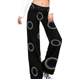 Rainbow Circle Damesbroek, casual broek, elastische taille, loungebroek, lange yogabroek, rechte pijpen
