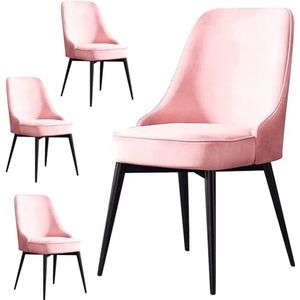 AviiSo Eetkamerstoelen fluwelen keukenstoelen set van 4, woonkamer lounge stoelen met metalen poten voor woonkamer, slaapkamer, restaurant (kleur: roze)
