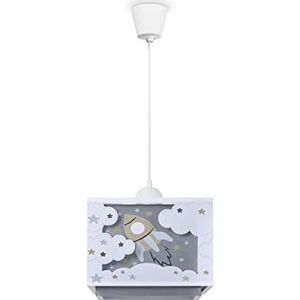Paco Home Kinderkamer Plafondlamp Hanglamp Lampenkap Stof Regenboog Ster Leeuw Dino Maan E27 Met Textielkabel, Soort lamp:Hanglamp - Type 7, Kleur:Grijs