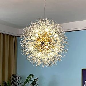 Moderne kristallen vuurwerk kroonluchter, 16-lichts gouden paardenbloem kunstmatige satelliet kroonluchter, eetkamer trap eetkamer slaapkamer woonkamer kroonluchter (60cm)