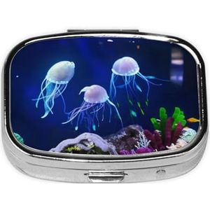 Vierkante pillendoos kwallen - 2 compartimenten geneeskunde pillenetui, waterdicht, zak pillenorganisator, draagbaar, voor zak of portemonnee pillendozen