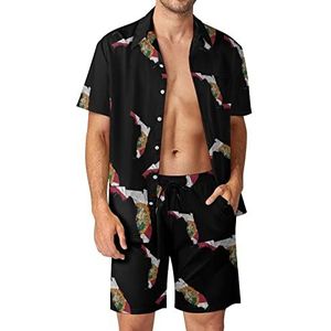 Vintage Florida Vlag Kaart Mannen Hawaiiaanse Bijpassende Set 2 Stuk Outfits Button Down Shirts En Shorts Voor Strand Vakantie