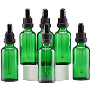 Yizhao Groen Glazen Druppelflesje 50ml, met Glazen Pipet Druppelaar, voor Essentiële olie, Aromatherapie, Cosmetica, Laboratorium, Apotheek, Reizen, Massage - 6 Stuks
