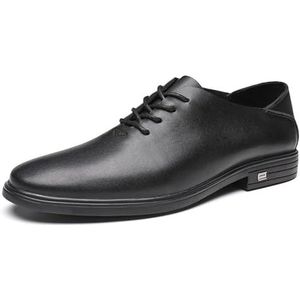 Formele schoenen for heren Veters Effen kleur PU-leer Ronde neus Rubberen zool Blokhak Antislip Klassiek (Color : Black, Size : 44.5 EU)