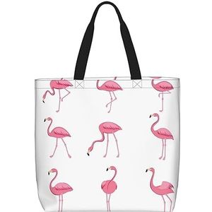 OdDdot Engeland Symbolen Print Tote Bag Voor Vrouwen Opvouwbare Gym Tote Bag Grote Tote Tassen Vrouwen Handtas Voor Reizen Sport, Flamingos op wit, Eén maat