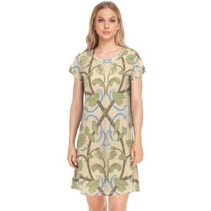 Nexawaveo Lichtblauw Bloemen Beige Dames Nachtkleding Nachtkleding Slaap Shirt Korte Mouw Nachtshirts S-XXL, Lichtblauw Bloemen Beige, S