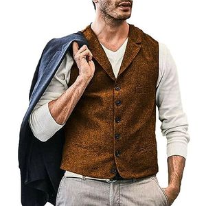 Dvbfufv Heren casual vest tweed vest vintage bruiloft Herringbone wollen vest business vest jas oranje XXL