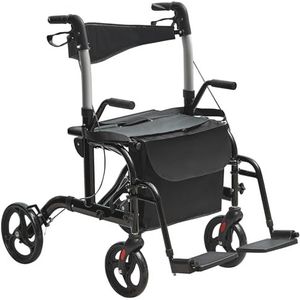 VEVOR 2-in-1 Rollator Walker & Transport Stoel voor Senioren, Opvouwbare Rolling Walker Rolstoel Combo & Voetsteunen, Lichtgewicht Aluminium Mobility Walker met Verstelbare Handvat, All Terrain