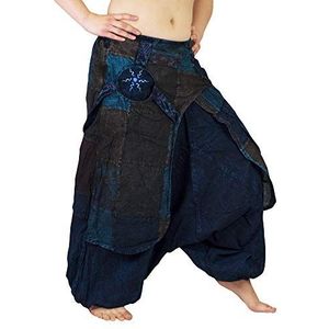 Kanchan Crafts Harembroek voor dames, patchwork, zomerbroek, yogabroek, aladinbroek, lang, baggy bedrukt, haremstijl, elastische tailleband, blauw