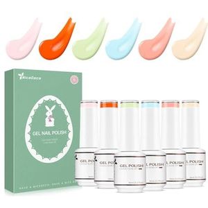 Nicedeco Pasen Gel Nagellak Set Semi Permanent Nail Gel UV LED Soak Off Cruelty-Free Gellak Set Kleuren 6 x 8ML Gift Set 21