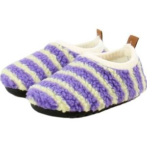 JadeRich Dames Fleece Indoor Slippers Warm Fuzzy Gesloten Rug Zachte Zool Gestreepte Sok Schoenen Antislip Vloer Slippers, Paars Geel, 2/3 UK