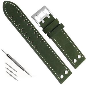 dayeer Echt lederen horlogeband voor Hamilton Khaki Field Watch H760250 H77616533 Horlogeband met knopgesp (Color : Green White Silver, Size : 22mm)