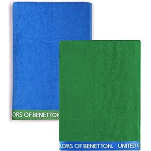 United kleuren of Benetton, set, 2 strandhanddoeken, 90 x 160 cm, 380 g/m², 100% katoen, blauw + groen, 90 x 160 cm
