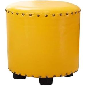 Voetenbank Premium kwaliteit cirkel houten ondersteuning gestoffeerde voetenbank poef stoel kruk hoes leer uiterlijk (geel) Zit