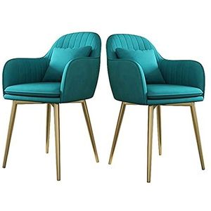 GEIRONV Keuken eetkamerstoelen Set van 2, woonkamer lounge stoel met metalen poten fluwelen stoel en rugleuning slaapkamer stoel Eetstoelen (Color : Light blue)