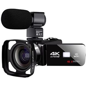 Vlogcamera, 4K videocamera met lenskap WiFi Night Vision 3.0 inch LCD Touchscreen digitale camcorder time-lapse fotografie(No SD Card)