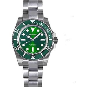 Cronos L6005 Luxe Diver Heren Horloges Saffierglas Rvs 200 Meter Waterbestendig NH35 Automatische Jurk Horloges, Groen, calssic
