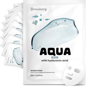 BEAULIVERY 10 stuks Koreaanse gezichtsmasker Aqua met hyaluronzuur, hydraterende masker, Koreaanse huidverzorging