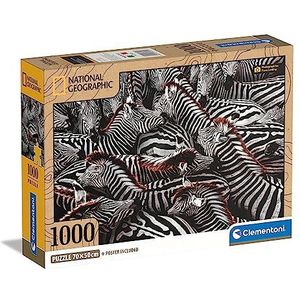 Clementoni - 39729 - Puzzel National Geographic - Zebras In Holding Pen - Puzzel 1000 Stukjes, Puzzel Voor Volwassenen en Kinderen, 14-99 Jaar, Gemaakt in Italië