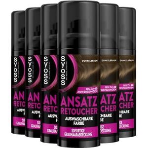 SYOSS Ansatz Retoucher Kasierspray donkerbruin (6 x 120 ml), de aanzetspray dekt lichtere en grijze hernieuwbare aanzet af, zweet- en regenbestendig, uitwasbare haarkleur tot 40 toepassingen
