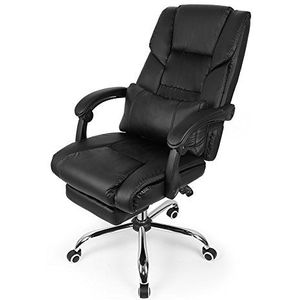 YIFAA Bureaustoel, hoge rugleuning, gaming-stoel, ergonomisch, met intrekbare voetensteun en lendensteun (zwart 49592)