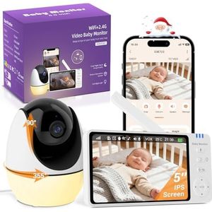 BURNNOVE Babyfoon met Camere 2.4G WiFi 5inch 720P IPS-Scherm VOX Zoom Nachtzicht PTZ Tweerichtingsgesprekken Bewegings- en Geluidsdetectie App Compatibel met iOS en Android