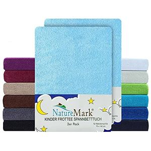 NatureMark FROTTEE Hoeslaken voor kinderen, knuffelzacht, voor babybed en kinderbed, 70 x 140 cm, lichtblauw, set van 2