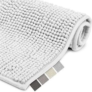 Beautissu Badmat Anti-Slip BeauMare WR - Badmat Wit 50x80cm - WC Tapijt Pluizige Vloermat of Antislipmat voor Douche Toilet of Badkamer - Geschikt voor Vloerverwarming