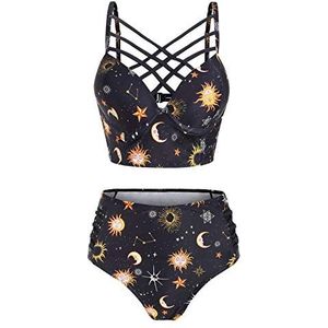 JMSUN Dames bikini zomer badpak zon ster maan rooster hoge taille tankini badpak, Geel, L