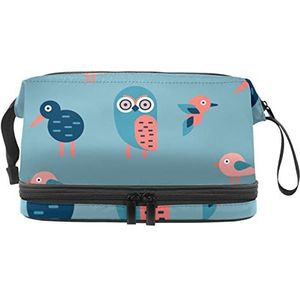 Grote capaciteit reizen cosmetische tas, make-up tas, waterdichte make-up tas organizer, mooie uil & kiwibird-01, Meerkleurig, 27x15x14 cm/10.6x5.9x5.5 in