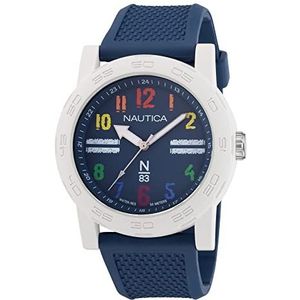 Nautica N83 Heren NAPATS304 Ayia Triada Blauw Tarwe PU Fiber Strap Horloge, Wit/Regenboog/Blauw, Modern