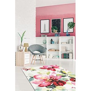 the carpet Monde Moderne designer woonkamertapijt, zacht laagpolig, blikvanger, bloemen, kleurrijk, crème, roze, 200 x 290 cm