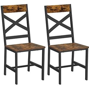 VASAGLE eetkamerstoelen, keukenstoelen Set van 2, stoelen voor eetkamer, stalen frame, ergonomisch ontwerp, industriële stijl, voor woonkamer, eetkamer, rustiek bruin en zwart LDC094B01