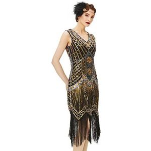BABEYOND Dames flapper jurken jaren 1920 V-hals kralen franjes Great Gatsby jurk