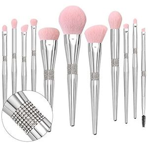 LORYP Make-up kwastenset - Premium Synthetische Foundation Concealer eyeliner wenkbrauw Contour Diamond make-up borstel set voor vrouwen (11 stuks-zilver)
