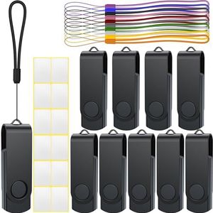 Uflatek 32 GB geheugensticks Draaibare USB 2.0 flashdrive 10 Stuks draagbare thumbdrives Zwarte pen-drive 32GB Jump-drive met lanyards voor computers PC en tablet