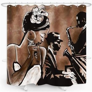 Douchegordijn muzikaal douchegordijn muziek rock jazz belettering met basgitaar saxofoon noten harmonie illustratie badkamer gordijnen badkamer gordijnen (kleur: 4, maat: 150 x 200 cm cm)