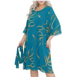 Women Summer Midi Casual Dress, Elegant Loose Midi Dress with Ruffled Sleeves Black Casual Dresses(Blue,S)