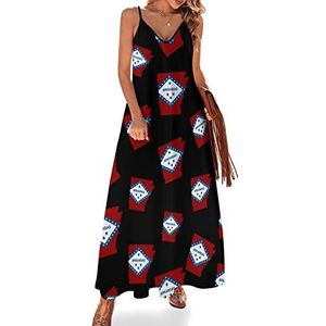 Arkansas staatsvlag dames sling maxi-jurk V-hals casual mouwloze verstelbare riem sexy lange jurk