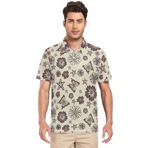 LI ZHI XIN Heren poloshirt met korte mouwen, werk-T-shirt, zomertop, klassieke kraag, sweatshirt met 2 knopen, voor golf, tennis, outdoor, sport, vlinder, bloem, ster, Meerkleurig, S