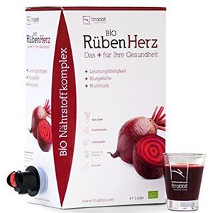 FITRABBIT Biologische bietenhart [zak in doos van 3 liter] - 50 porties - voor prestaties, bloeddruk en bloedvaten - bevat rode biet, granaatappel, zure kers, kruiden, specerijen en acerola