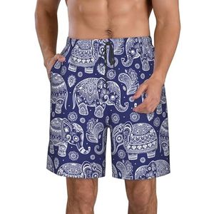 PHTZEZFC Boho strandshorts voor heren, met olifantenprint, licht, sneldrogend, met trekkoord en zakken, Wit, S