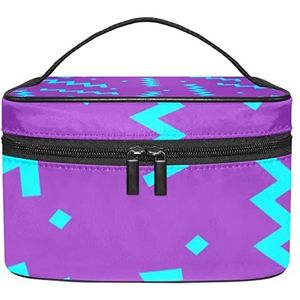 azuurblauwe golf lijn violet achtergrond make-up organizer tas, reizen make-up tas organizer case draagbare cosmetische tas voor vrouwen en meisjes toiletartikelen, Meerkleurig, 22.5x15x13.8cm/8.9x5.9x5.4in
